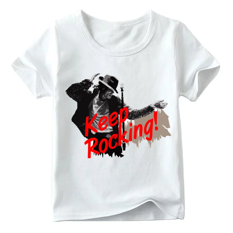 Детская футболка с Майклом Джексоном летние топы с рок-н-роллом для маленьких мальчиков и девочек, детская повседневная футболка в стиле поп ooo5145 - Цвет: White D