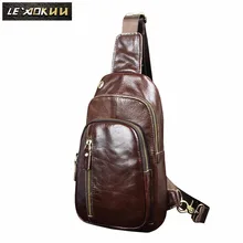 Мужская качественная кожаная повседневная модная нагрудная сумка на бретельках, кофейный дизайн, дорожная треугольная сумка на одно плечо, сумка через плечо, мужская сумка 8005c