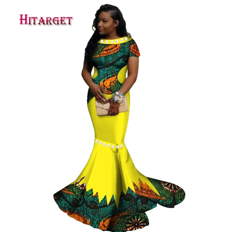 

African maxi dress elegant Dresses for Woman 2019 Bazin Riche African Long Mermaid Beads Dress Clothing Vestidos Party WY2608
