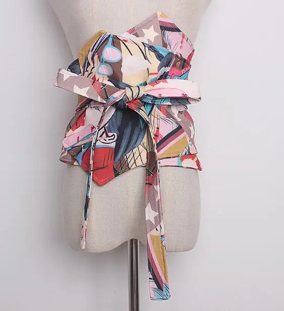 

Women's runway fashion print wide bow Cummerbunds female vintage Dress Corsets Waistband Belts decoration wide belt R913