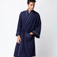 Летний мужской Вафельный Халат, мягкий хлопок, тонкая одежда для сна, банный халат для отеля, спа Халат, полотенце для влюбленных, длинный рукав, домашний халат