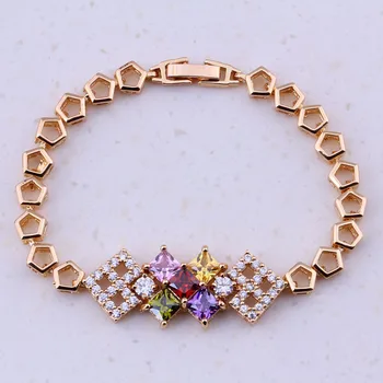 

Rare Multicolor Created Multigem Yellow Gold Color Fashion Jewelry Cheap Charm Bracelets 18cm For Women Free Gift Box I0266