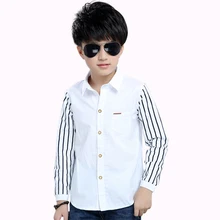 Рубашка для мальчиков школьная рубашка в полоску с длинными рукавами для мальчиков, Детская рубашка в стиле пэчворк Осенняя детская одежда весенняя одежда для мальчиков От 4 до 14 лет