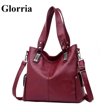 

2020 New Fashion Women Leather Handbags Female Leather Shoulder Crossbody Bag Ladies Large Bucket Tote Bag Black/Red Sac a Main