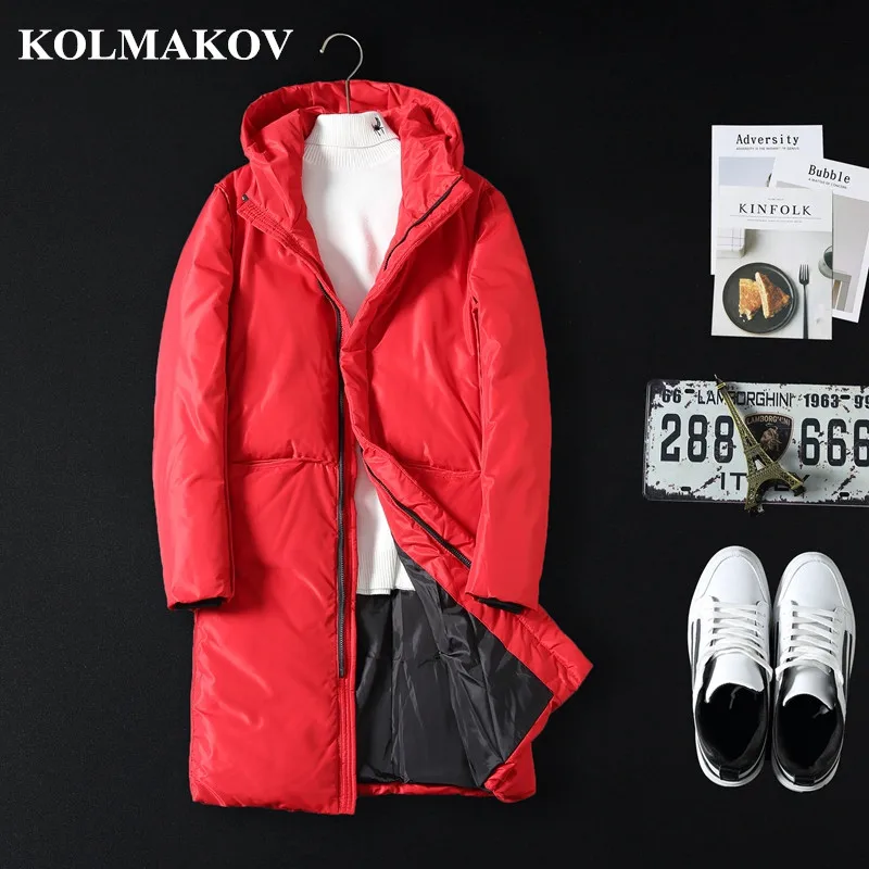 KOLMAKOV/Мужская одежда новые мужские парки зимнее длинное пальто с капюшоном