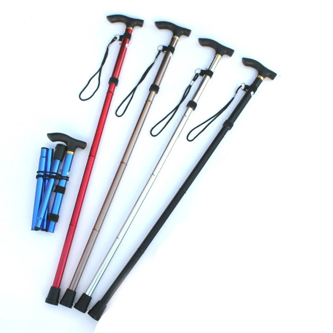 Bastón de senderismo trekking ultraligero 4 Sección bastones ajustables aleación de aluminio plegable bastón baston Bastón de senderismo trekking ultraligero 4 Sección bastones ajustables aleación de aluminio plegable bastón baston