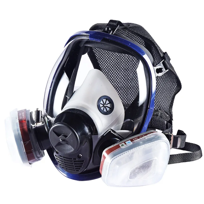 7 in 1 Full Face Gas Mask Silicone Filter Chemical Mask Dust Acid Toxic
