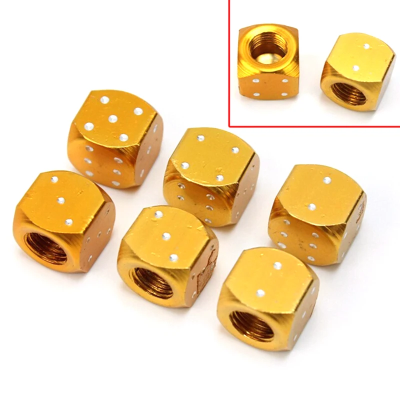 

1 Pair Novel Gold Tone Dice Bike Auto Car Truck Tire Valve Caps Aluminum MTB Wheel Stem Tyre Air Valve Dust Dustproof Caps