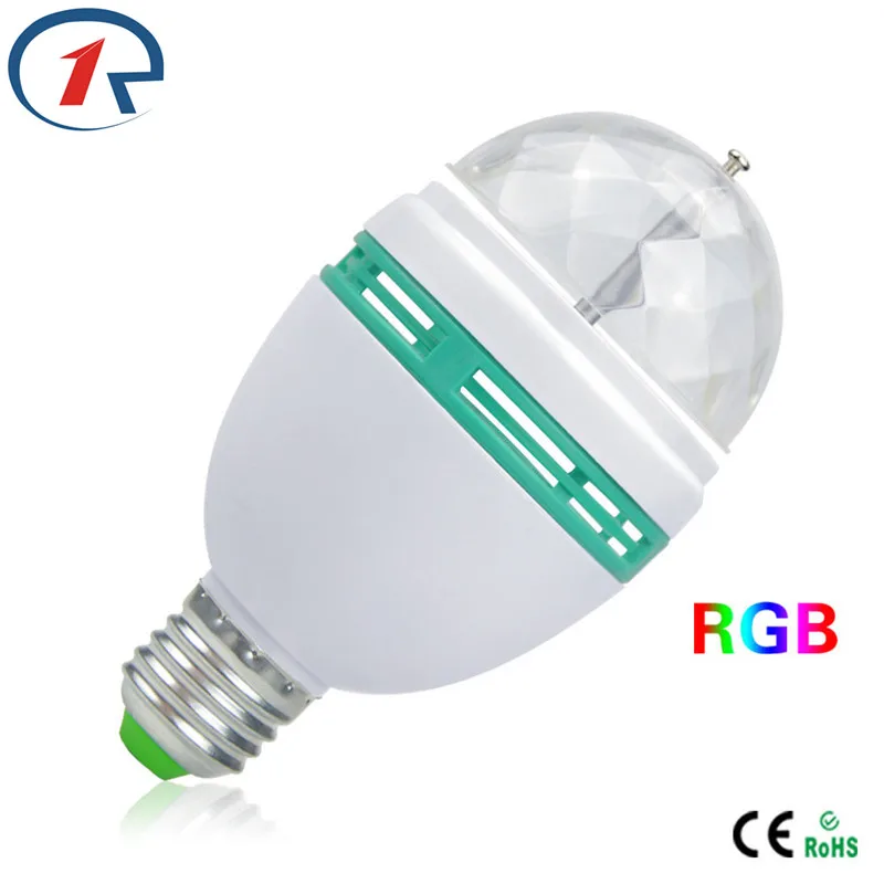 ZjRight E27 3 Вт цветная светодиодная лампа RGB с автоматическим вращением для сцены