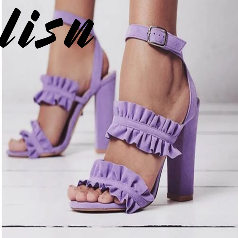 

LISN New Rome Gladiator Pleated Floral Summer Sandals Open Toe Buckle Strap Chunky Heel Sandals Shoes Women