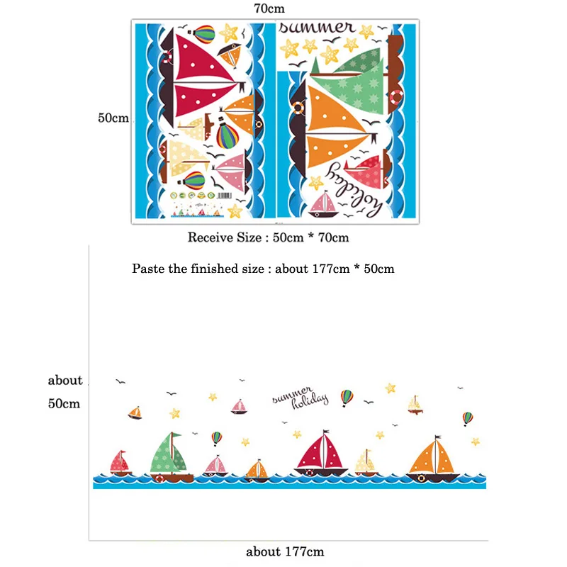 Парусник на море, настенные Стикеры для детской комнаты, гостиной, спальни, домашнего плинтуса, декоративные настенные наклейки, обои