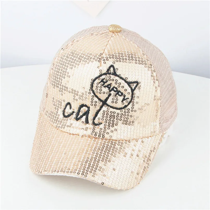 New fashion design Cute Kids Baby Children Cartoon Cat Student Paillette Hat Baseball Cap Sunhat (1)