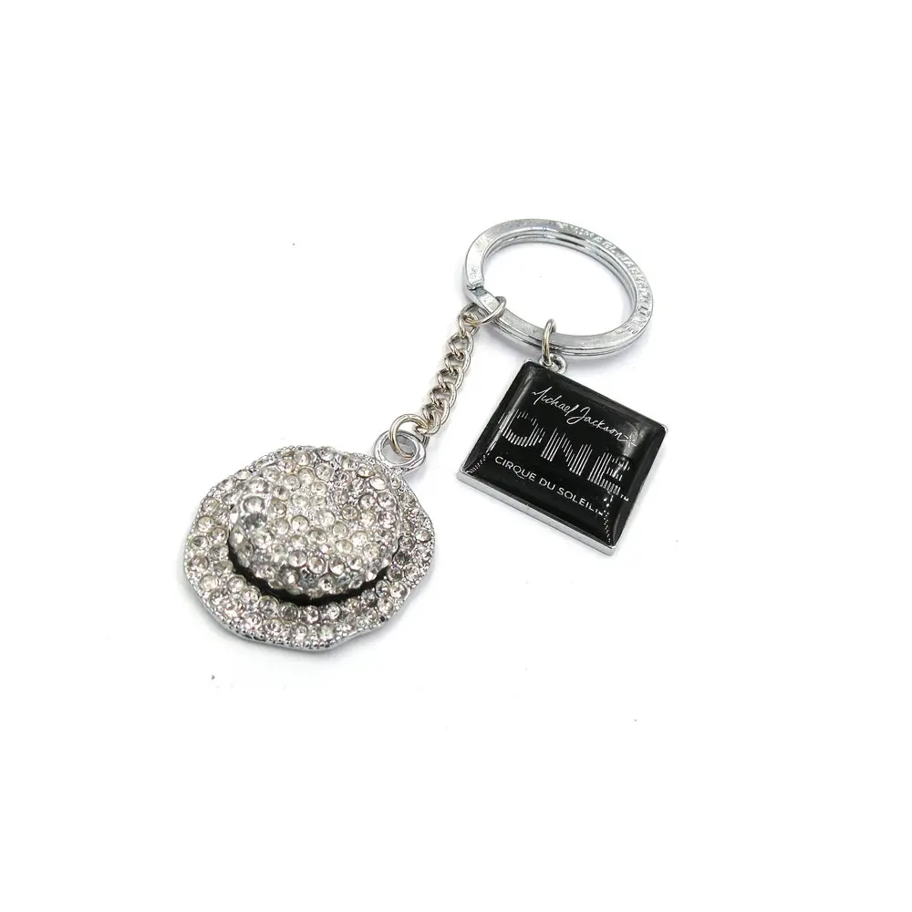 Commemorate King of Pop Michael Jackson MJ Hat with crystal and Logo Stereo Metal keychain fashion jewerly