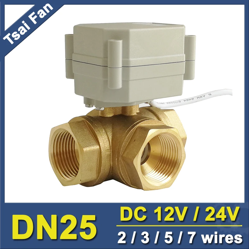 TF25 BH3 A латунь 1 ''DN25 3 Way T/L тип горизонтальный привод шаровой клапан DC12V DC24V 2/5/7
