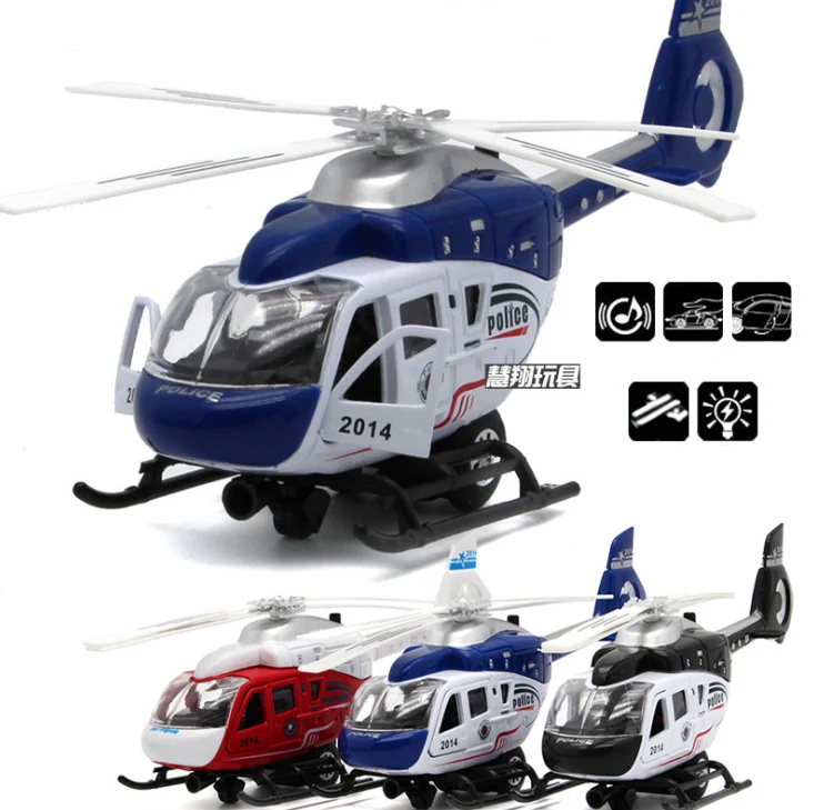 

1/32 Propeller Will Spin's Police Command Helicopter Diecast Metal Model Pull Back Acousto-optic Alloy Airplane Kids Gifts Toys