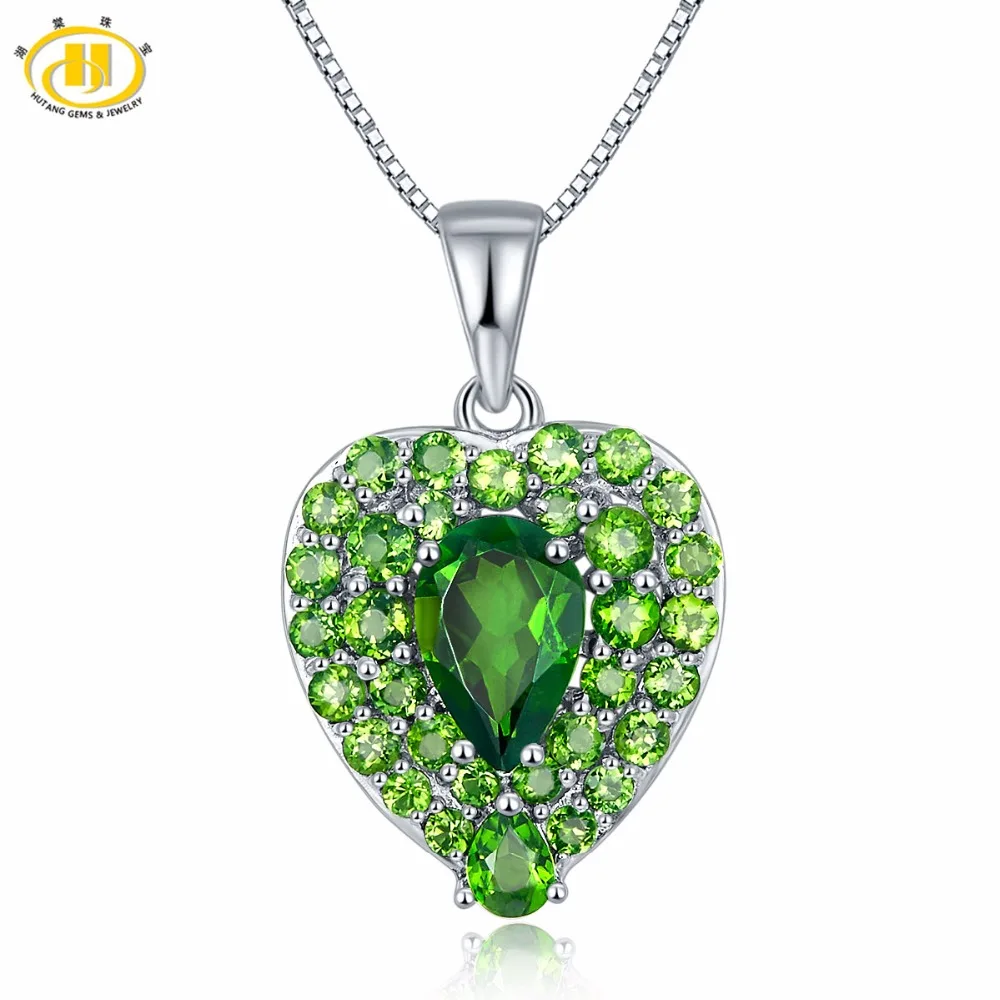 Цепочка с подвеской в виде сердца из серебра 925 пробы диопсидом|fine jewelry|chrome