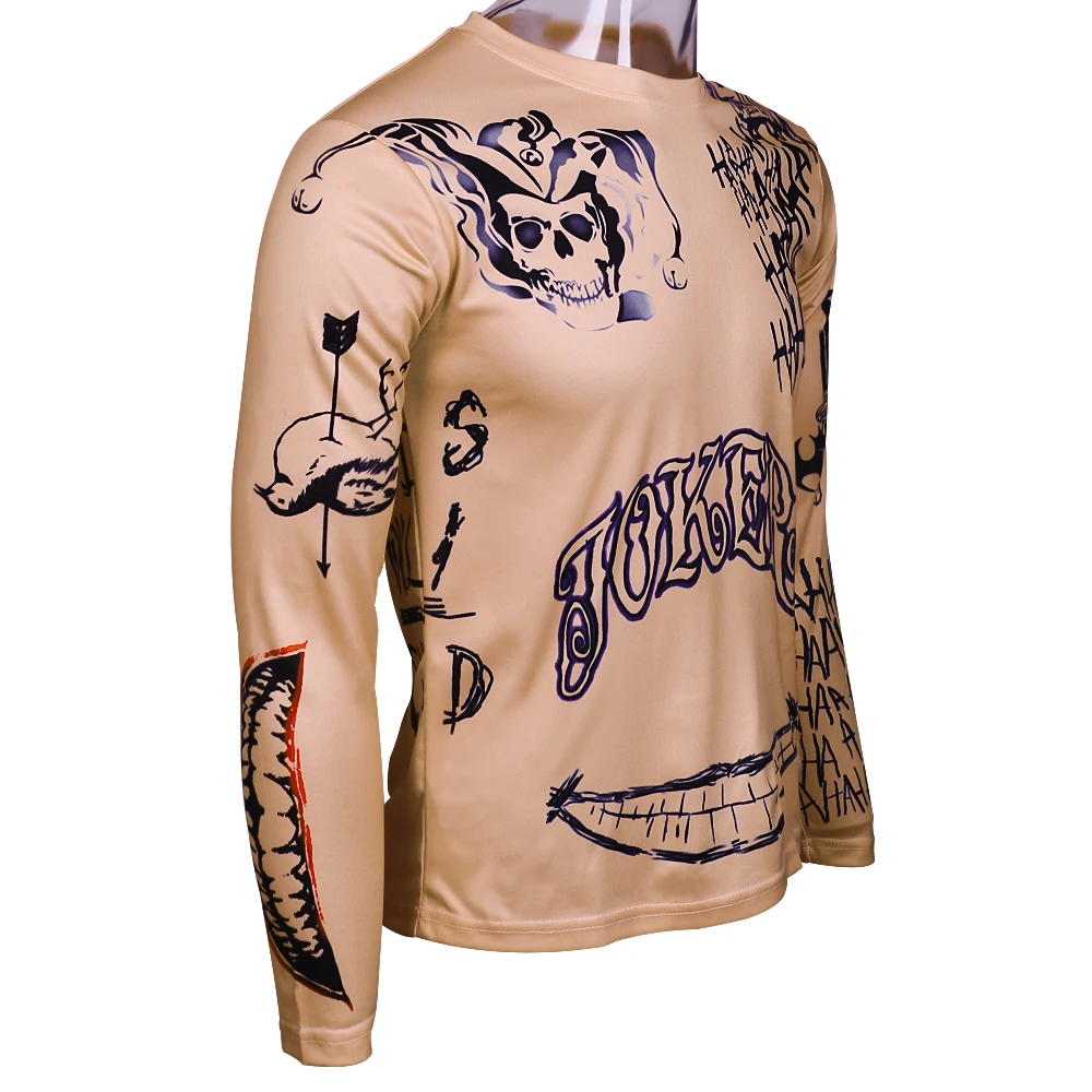 Футболка отряд самоубийц Джокер костюм тату Сублимация длинный рукав футболка персонализированный Косплей джокер футболка Хэллоуин
