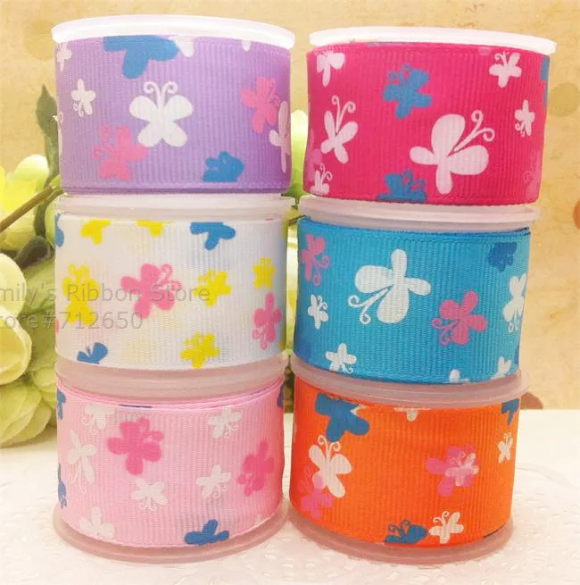 

Free shipping 10 yards 1'' (25mm) Butterflies printed Grosgrain ribbon Polyester Ribbon hairbow accessory Clothing gift pack