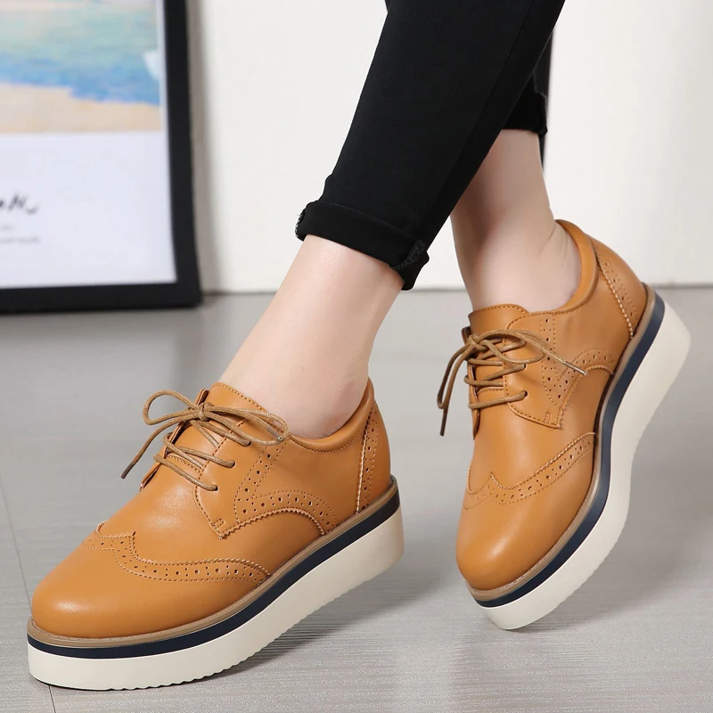 YZHYXS women oxford shoes split cow leather lace up fashion platform