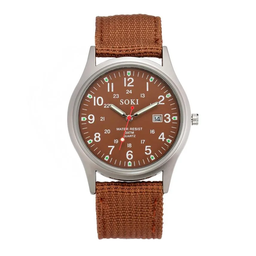 

Hot sale 2018 products Men's Military Army Sport Date Stainless Steel Canvas Band Quartz Wrist Watch bracelet relogio masculino