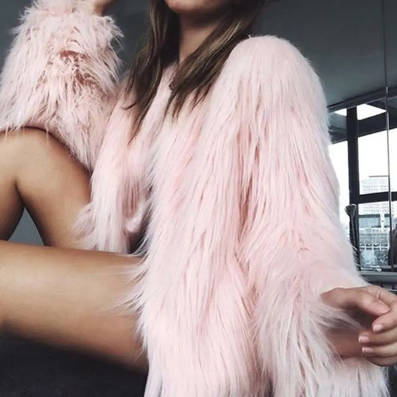 

Fluffy faux fur coat women warm chic female outerwear Black elegant autumn winter jacket coat hairy party overcoat