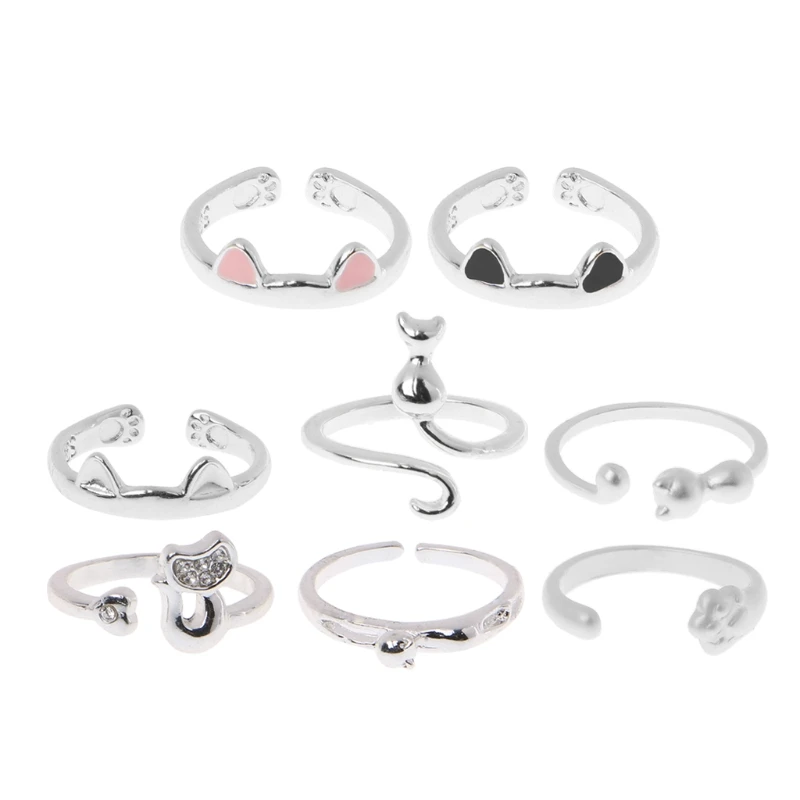 

Silver Plated CZ Crystal Cat Ear 3D Animal Wrap Rings For Women Adjustable