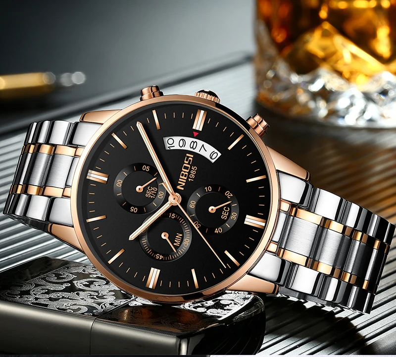 2018 NIBOSI Gold Quartz Watch Top Brand Luxury Men Watches Fashion Man Wristwatches Stainless Steel Relogio Masculino Saatler    (15)