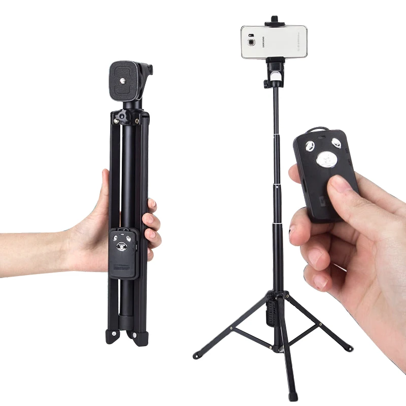 

Ecusells Aluminum Alloy ABS Camera Stand Tripod Adjustable Holder Cellphone Mount + Remote Control Bluetooth Shutter