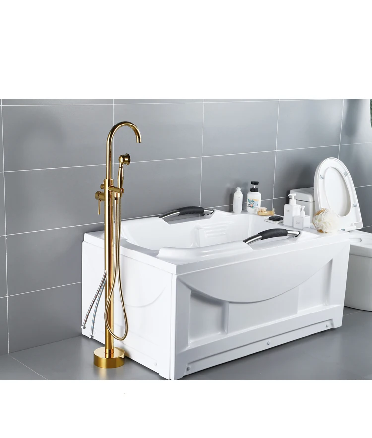Кран для ванной золотой круглый носик с одной ручкой смеситель для воды Ванная комната ручной душ для ванной напольный смеситель набор