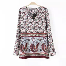 Nice Nice Spring Autumn Fashion Women Blouse Flower Printed Shirts Long Sleeve V-Neck Tops Elegant European Shirts MA8184