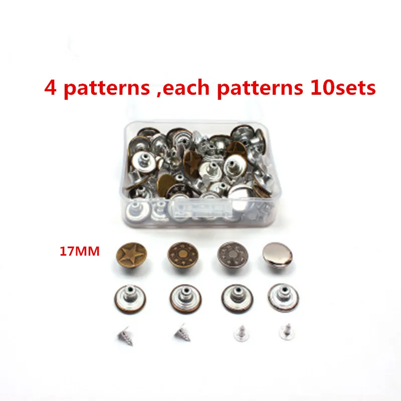 40Sets 17mm Jeans Button Snap Fastener Press Stud Buttons Poppers