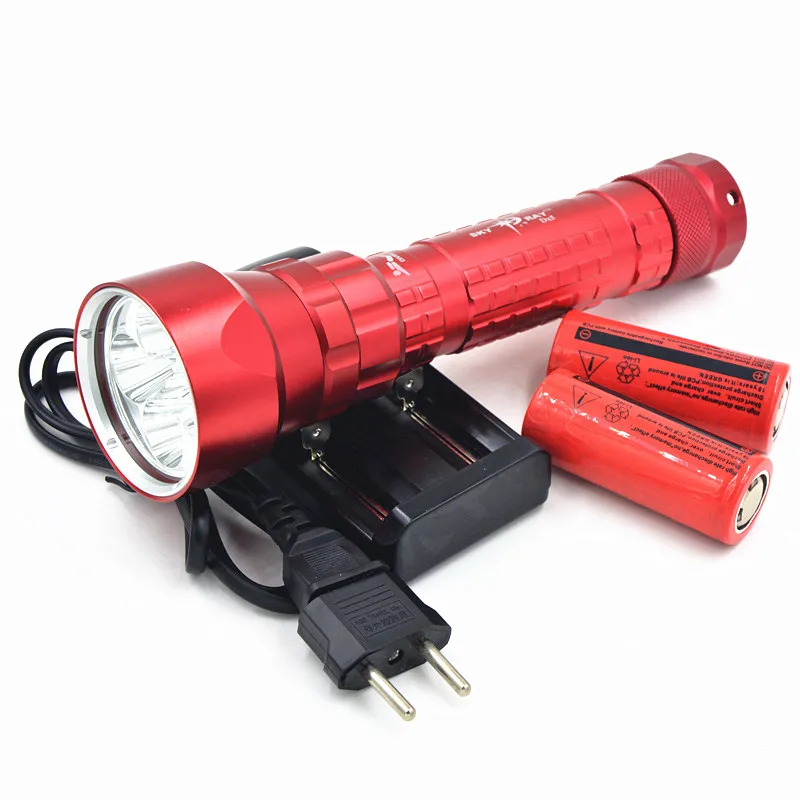 

New Arrival~ 8000LM High Power 5x XM-L2 LED Diving Flashlight Waterproof Dive Torch Lamp +Charger + 2x 26650 Battery