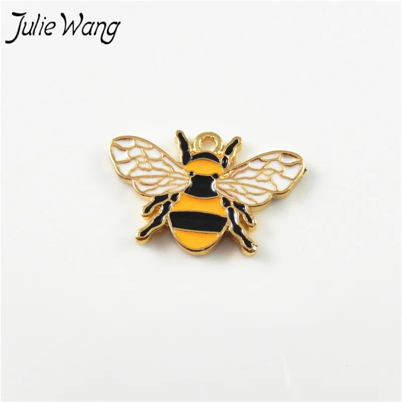 

Julie Wang 8pcs Colorful Cute Honey Bee Shape Enamel Alloy Charms Handmade Women Bracelet Anklet Bangle Necklace Jewelry Finding
