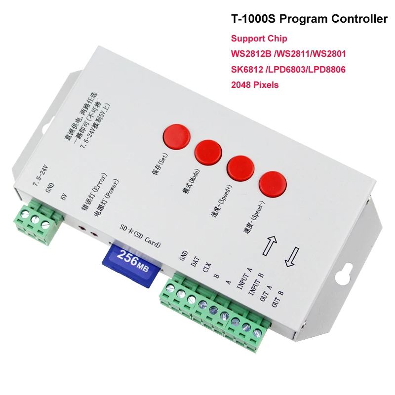 T1000S WS2812B WS2811 WS2801 LPD6803 светодиодный RGB контроллер SD карты 2048 пикселей контроллер программы адресуемые RGB полосы