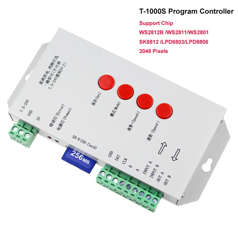 

T1000S WS2812B WS2811 WS2801 LPD6803 LED RGB Controller SD Card 2048 Pixels Controller Program Controller Addressable RGB Strips