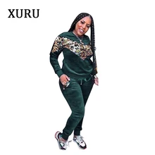 XURU, осенний и зимний женский костюм из 2 предметов с блестками, бархатный комбинезон, повседневный комбинезон, XXL, большой размер, женский