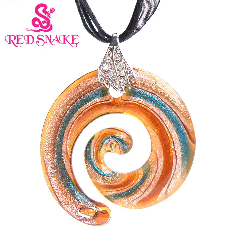 

RED SNAKE Murano Glass Brown and blue Multi Color Abstract Nebula Corkscrew Spin Round Pendant Necklaces