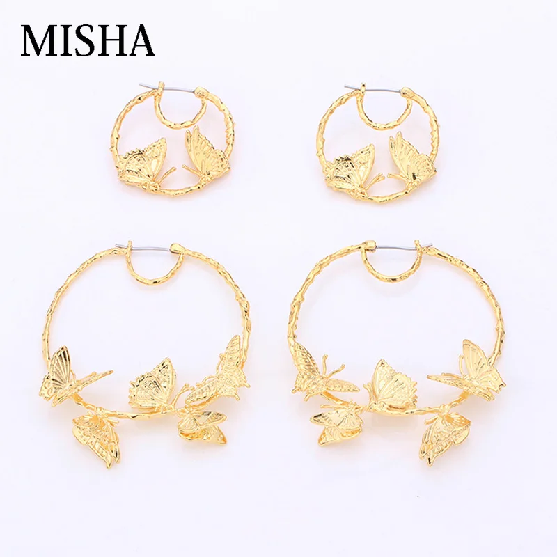 MISHA Elegante Frankreich Gold Schmetterling Reben Ohrringe Kupfer Überzogen Für Frauen Marke Partei Schmuck Luxus Ohrringe L525