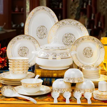

Chinese Combination Tableware Dishes Set Home Jingdezhen European Bone China Bowl Ceramic Plate
