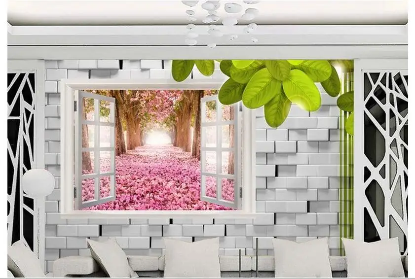 Пользовательские фото обои 3d фрески Дерево ТВ установка стены за окном цветы сад