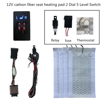 

2 Seats installation Universal Carbo n Fiber Heated Seat Heater 12 V Pads 2 Dial 5 Level Switch Winter Warmer Seat Covers