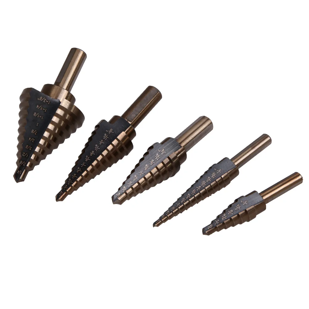 5pcs Step Drill Bit Set Hss Cobalt Multiple Hole 50 Sizes SAE Step Drills 1/4 1 3/8 3/16 7/8 1/4