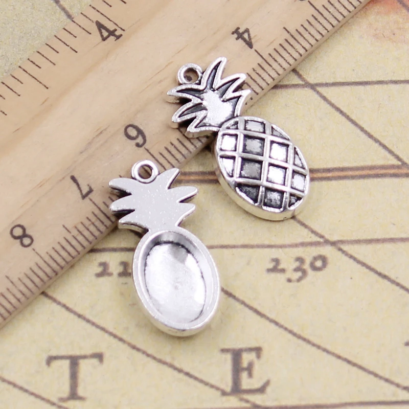 10 piezas encantos piña 24x12mm bronce tibetano Color plata colgantes ...