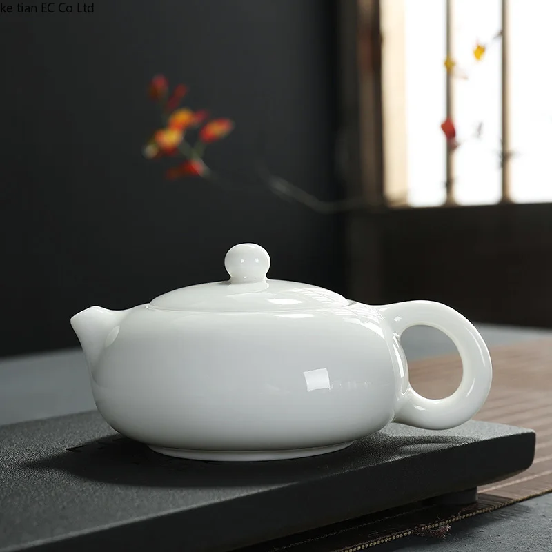 Китайская керамика Dehua белый чайник Ши чайник цвета слоновой кости с белой ручкой горшок сбоку чайный набор кунг-фу один горшок нефрит фарфоровая чаша