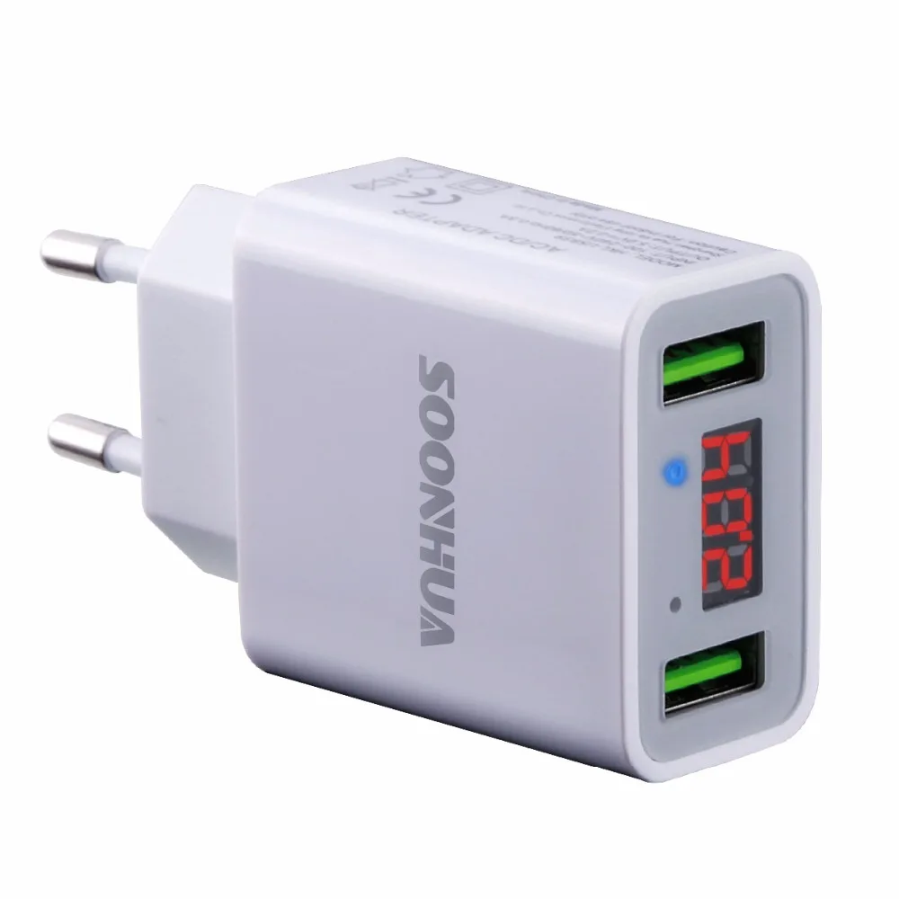 

SOONHUA LED Display Dual USB Charger Smart Fast Charging Charger Mobile Phone Wall Chargers EU/US Plug For Samsung Free Shipping