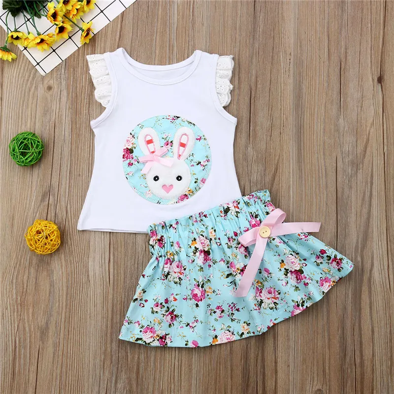 

toddler girl clothes Easter 2pcs Clothing Set roupas 2019 Baby Girl Floral Ruffle Tops+Tutu Skirt Kid Outfit Clothes Set