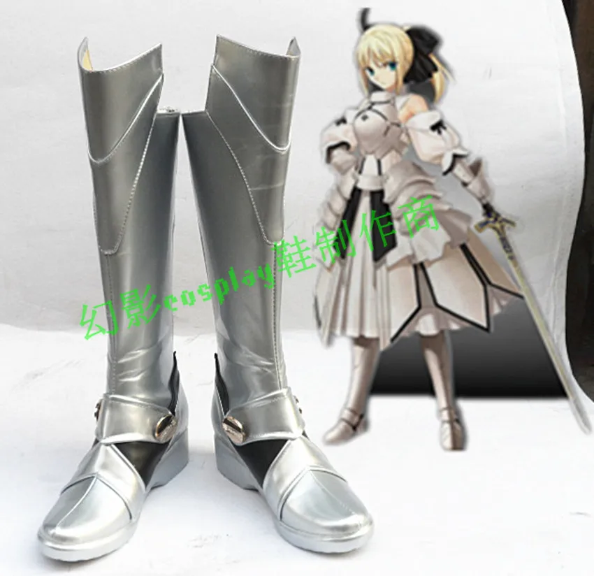 Fate Unlimited Codes Sciabola Lily Halloween Argento Lungo Cosplay Scarpe Stivali H016