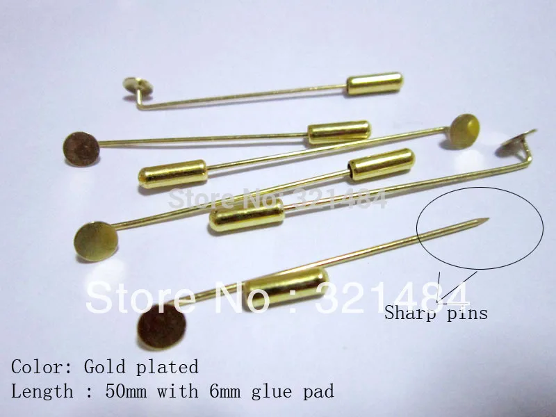 

100pcs Gold Plated w/ 6mm glue pad 50mm safety scarf pins,hijab pins