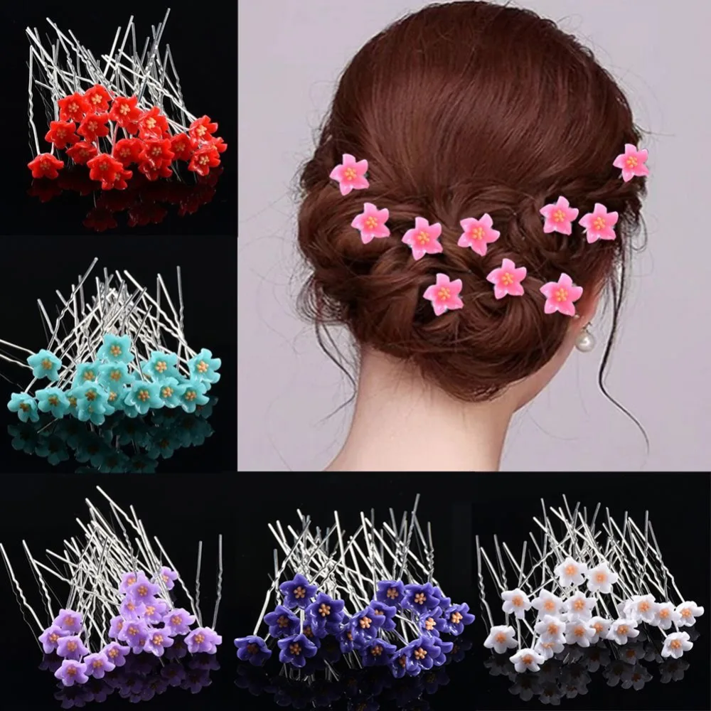 

10 PCS hot sale Fashion Style Flower Hair Clips U Shaped Barrette Hair Sticks Wedding Bridal Headwear for women fashion jewelry