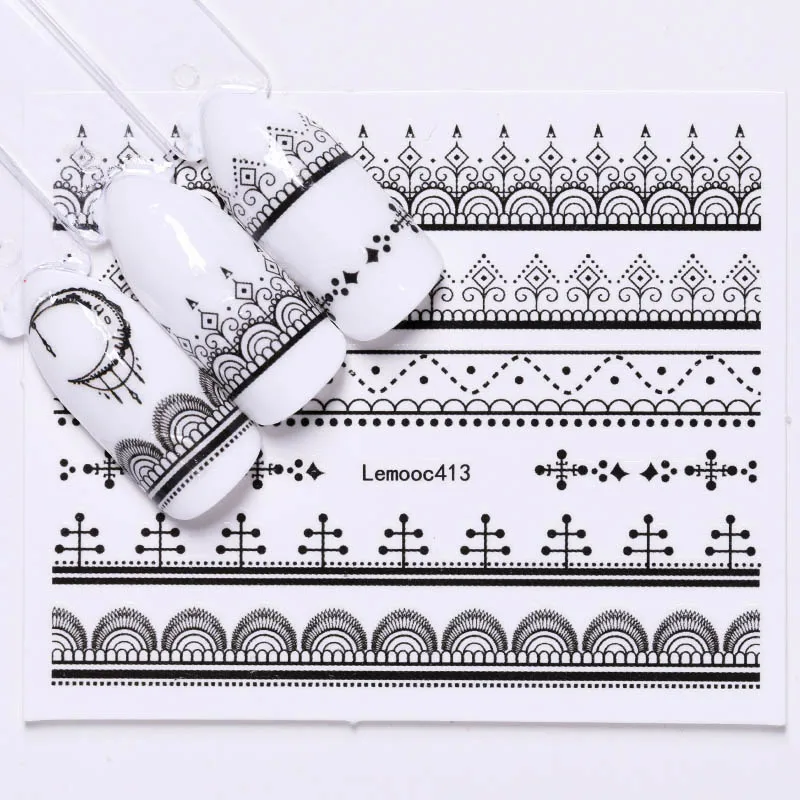

LEMOOC 1 Sheet Water Decal Beauty Lace Designs Nail Transfer Sticker Nail Art Decoration for Manicure Watermark